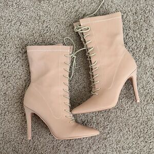 Chic Lace-Up Stiletto Boots in Beige